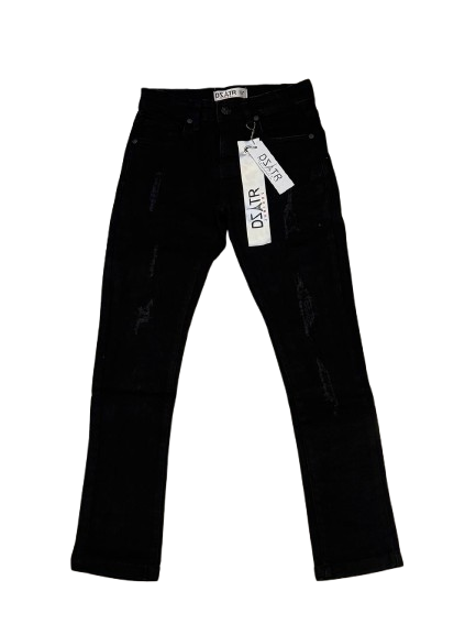 DZTR Kids Stretch Jeans in Black Rips with slim fit, stretch denim, and distressed detailing.