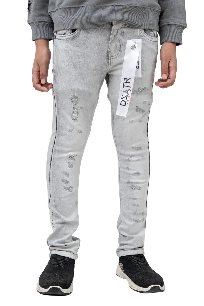 DZTR Kids Light Grey Skinny Jeans made from ultra-stretch denim with a slim fit silhouette