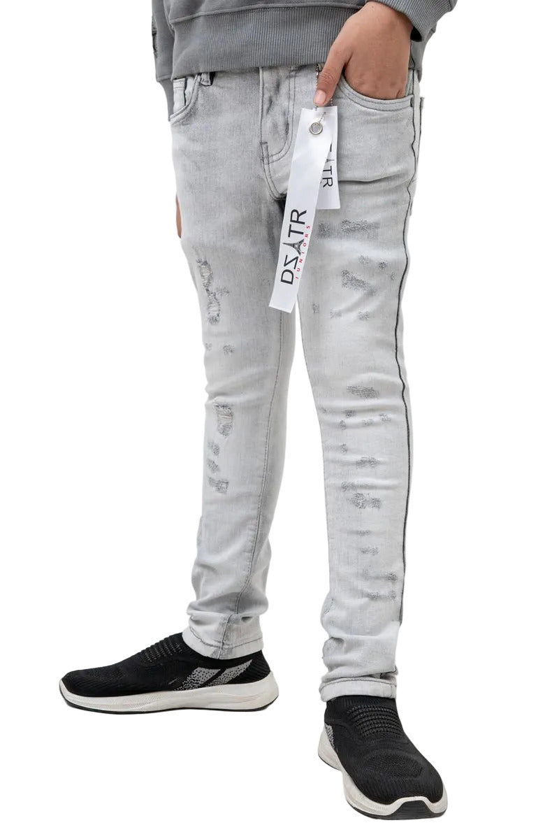 DZTR Kids Light Grey Skinny Jeans made from ultra-stretch denim with a slim fit silhouette