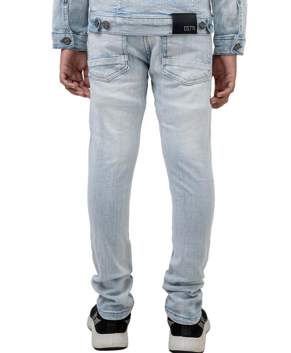 DZTR Kids Ice Blue Skinny Jeans made from ultra-stretch denim with a slim fit silhouette