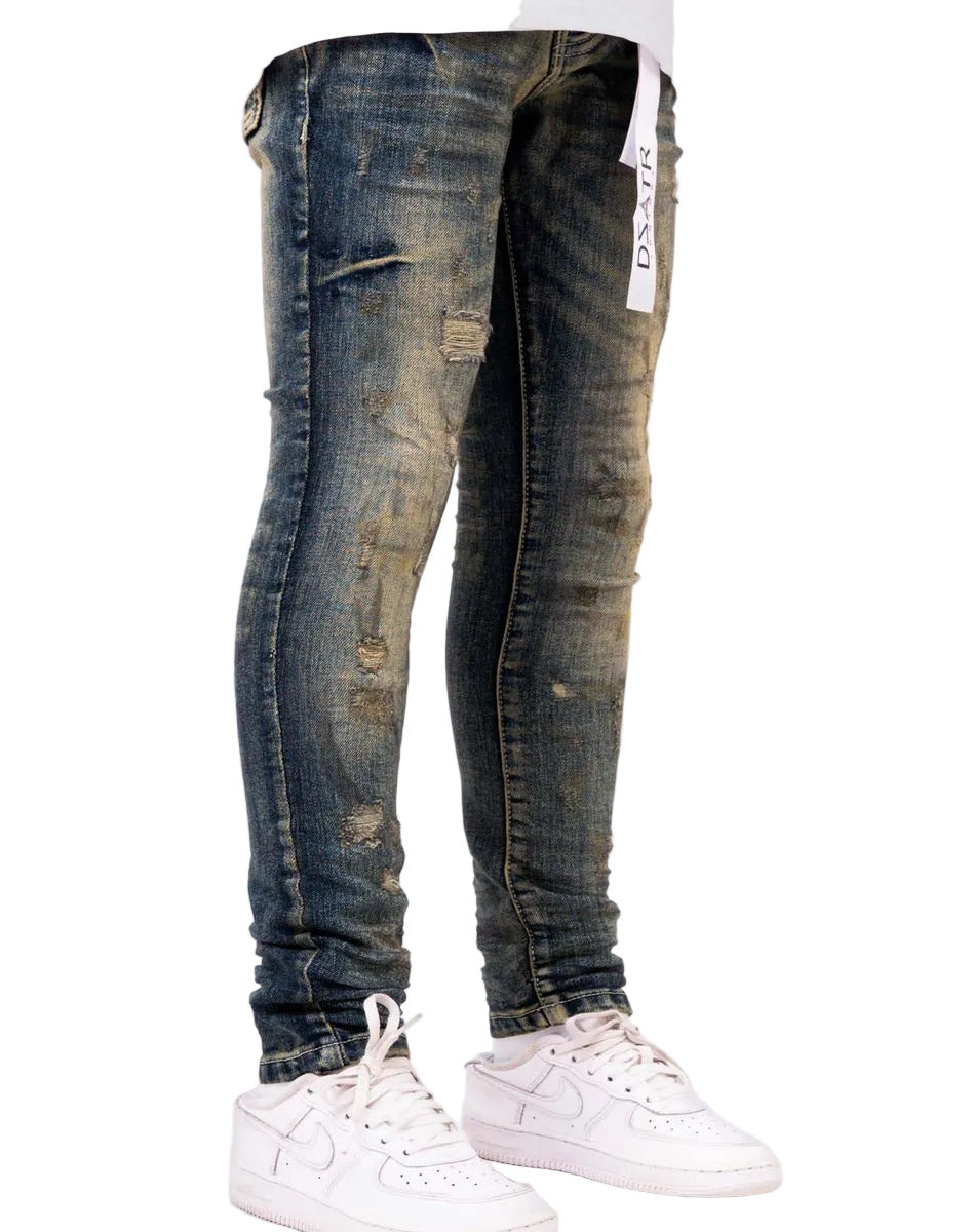 DZTR Kids Purpose Blue Skinny Jeans made from ultra-stretch denim with a slim fit silhouette
