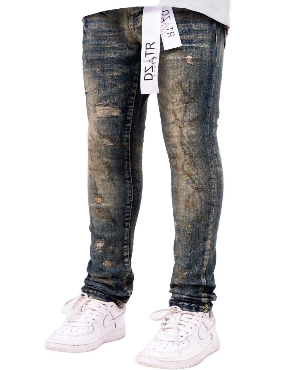 DZTR Kids Purpose Blue Skinny Jeans made from ultra-stretch denim with a slim fit silhouette