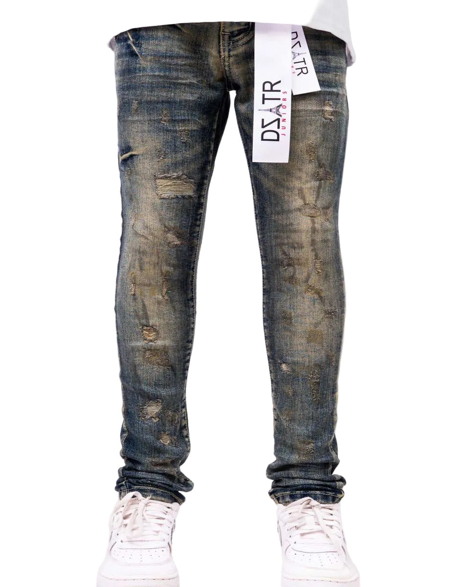 DZTR Kids Purpose Blue Skinny Jeans made from ultra-stretch denim with a slim fit silhouette