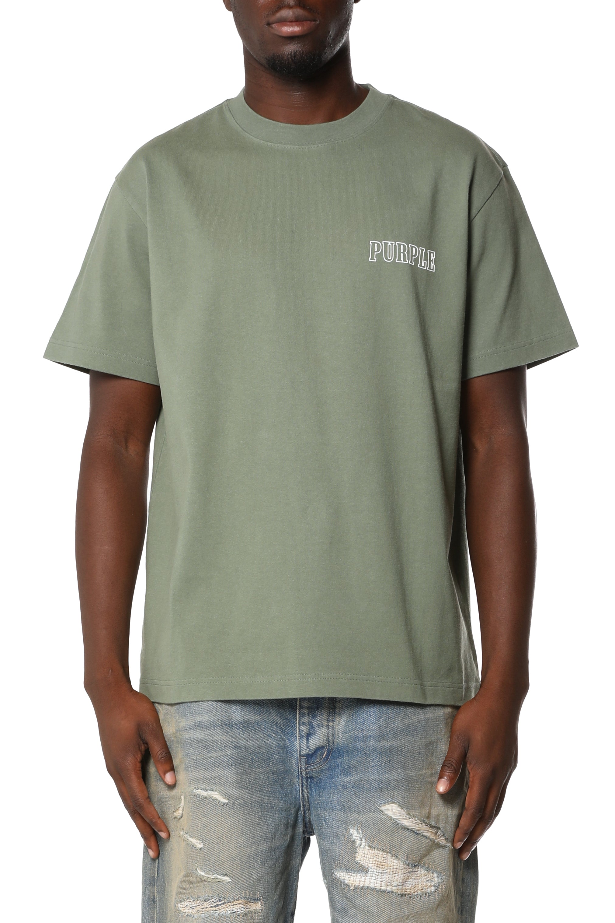 Purple Brand relaxed-fit cotton jersey T-shirt featuring signature logo graphics on the chest and back.