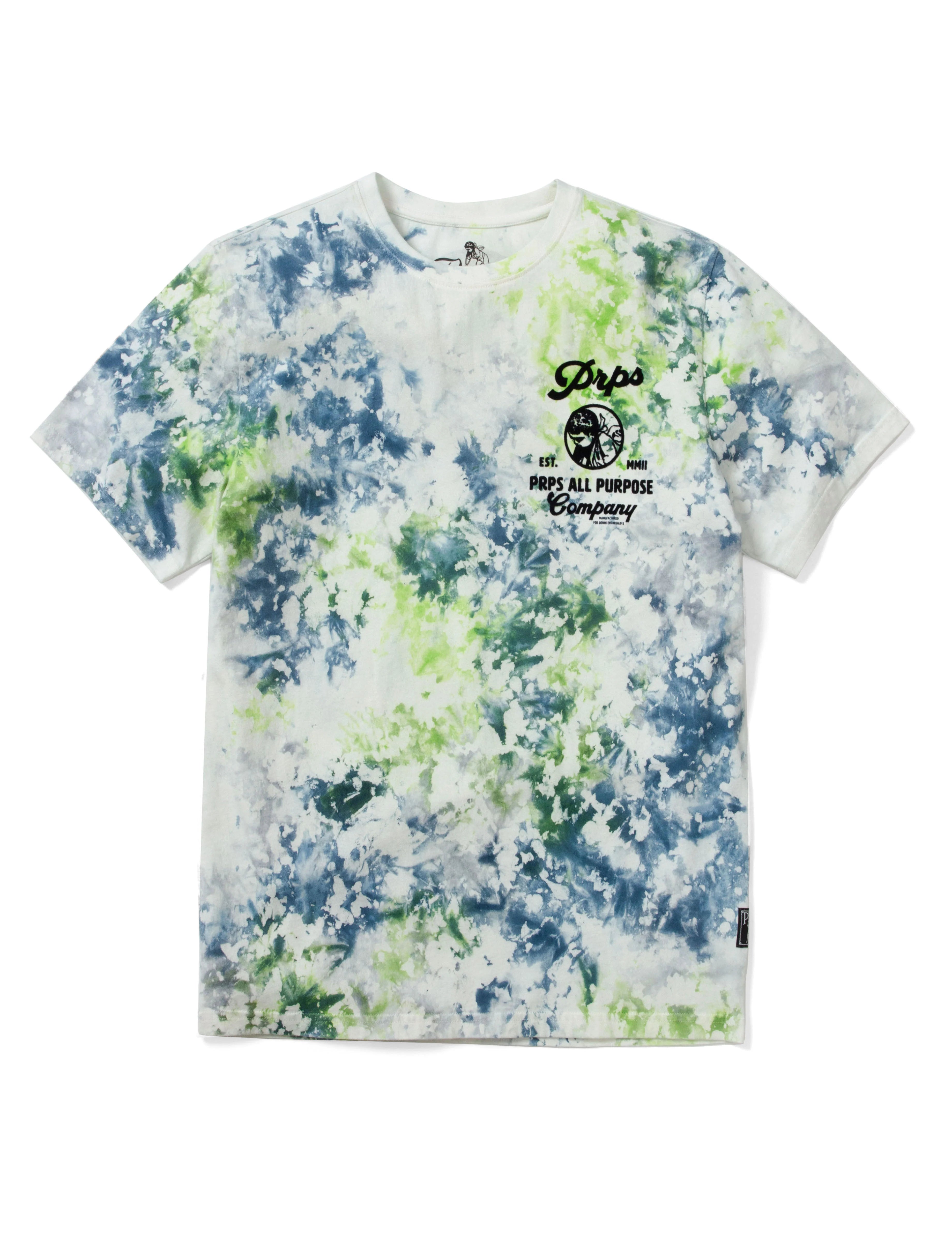 Prps Nara Tee is an icy tie-dye tee that features flocked Prps graphics and branding. Coordinates with our Nara Shorts.