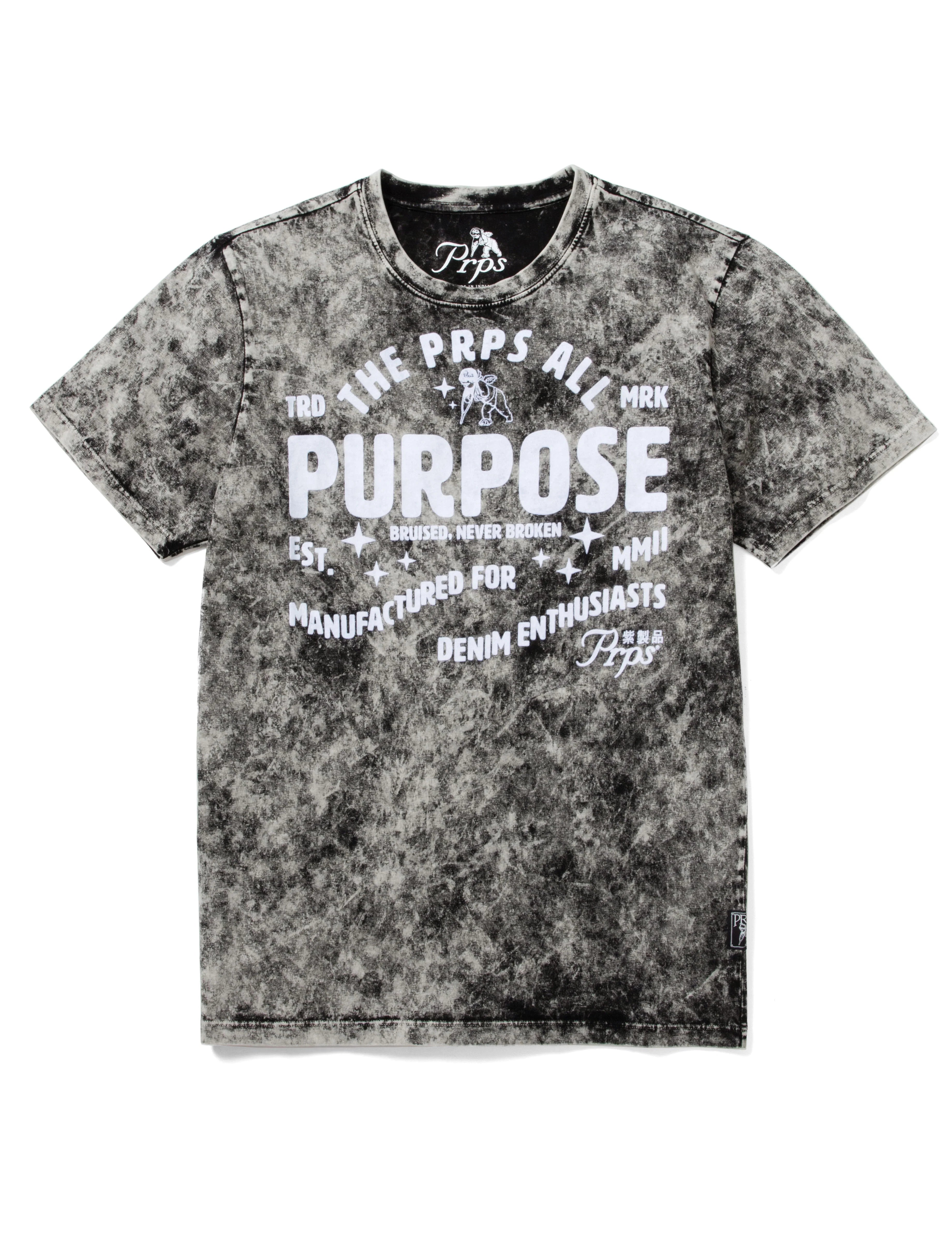 Prps Devils Lake Tee is a men's gray heather bleach tie-dye t-shirt with flocked graphics.