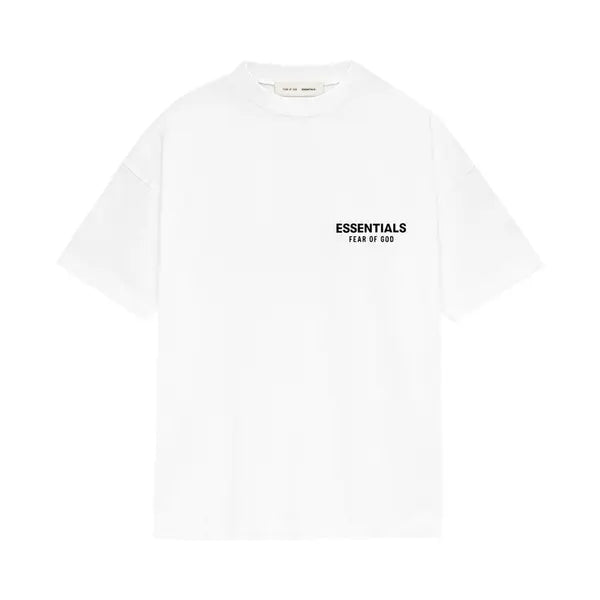 Classic fit white T-shirt with crew neck and minimal logo detailing.