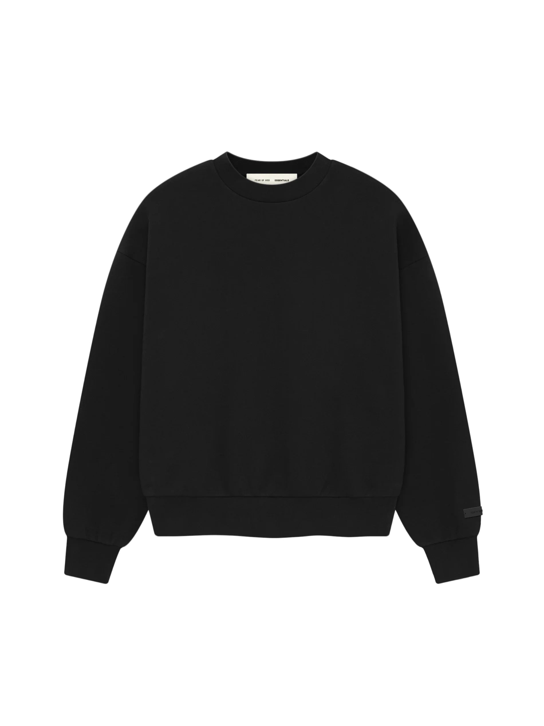The Classic Crewneck Sweatshirt is made in heavy 380gsm core fleece to provide ideal comfort and structure. The signature "Essentials Fear of God" soft-touch logo is branded across the back. Details include a rib-knit collar, cuffs, and waist-hem. An updated Fear of God Essentials translucent rubberized label is stitched on the cuff.