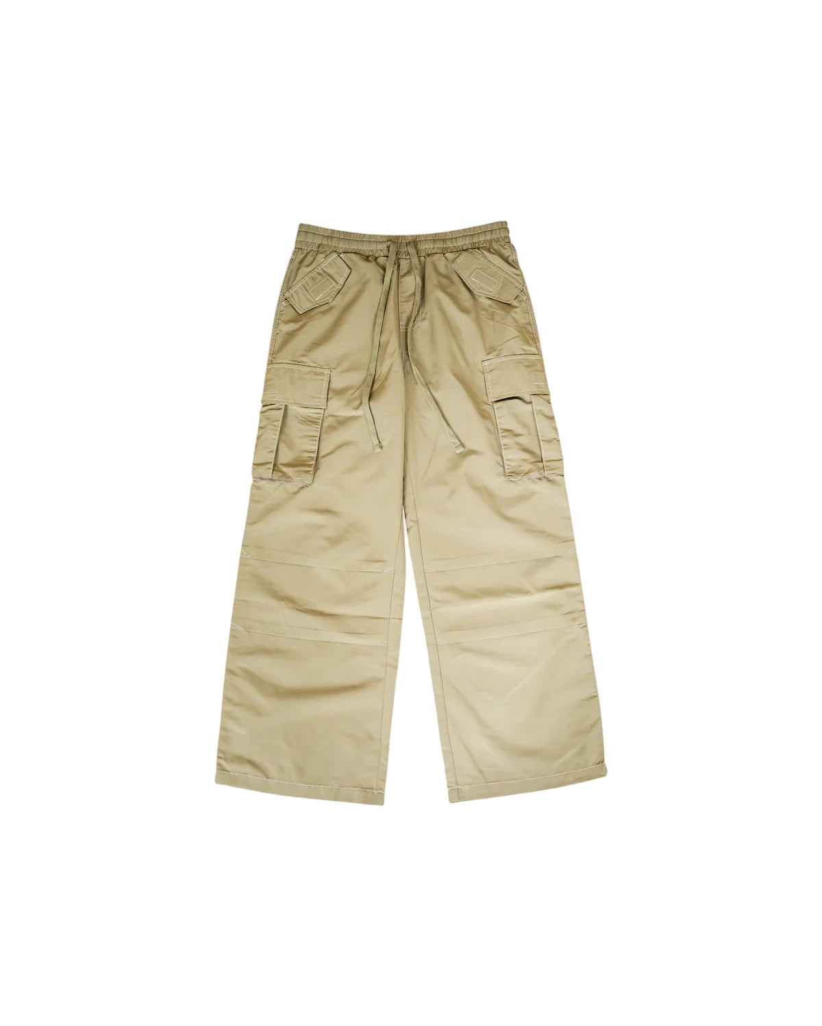 Campus Cargo Pants in nylon with relaxed fit, side cargo pockets, front knee pleating, and contrast white stitching