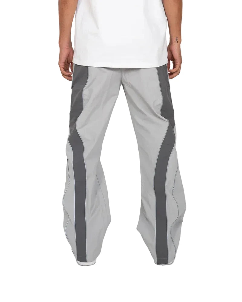 EPTM Era Pants in grey made from nylon ripstop with 3M reflective piping, elastic waistband, and relaxed fit