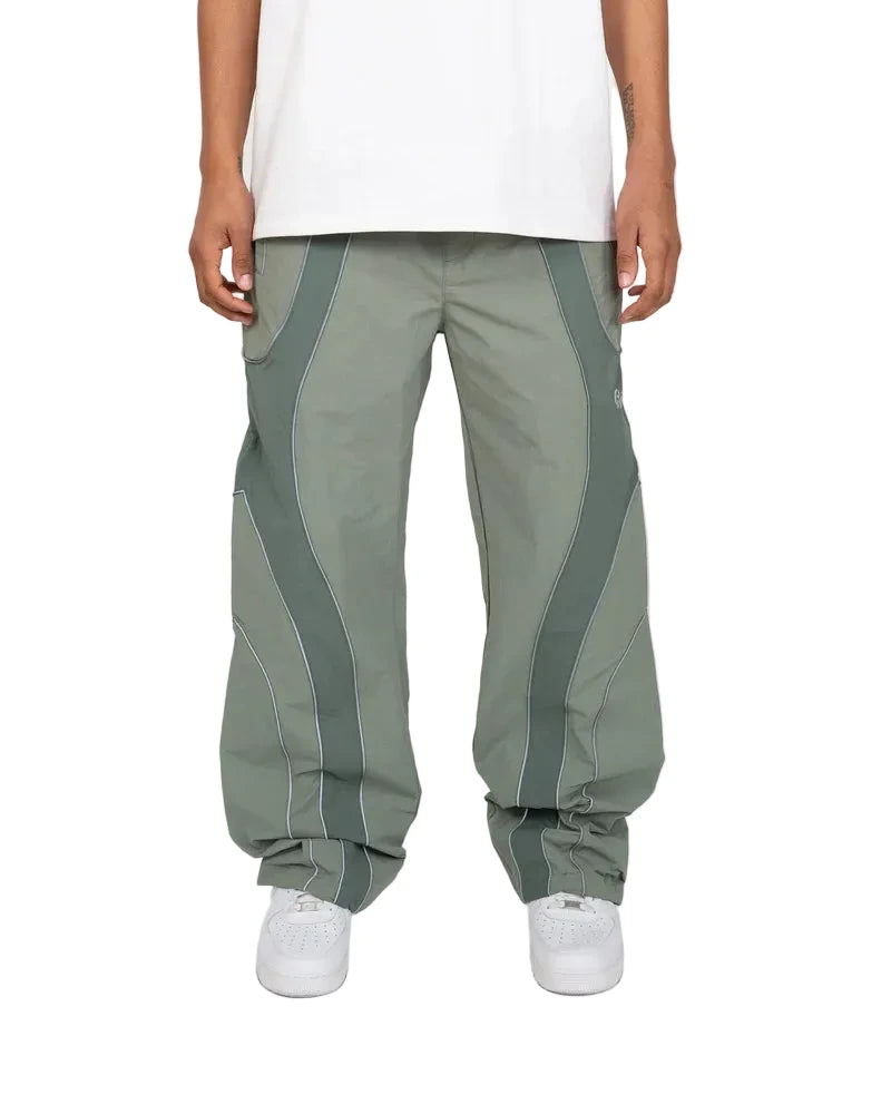 EPTM Era Pants in sage made from nylon ripstop with 3M reflective piping, elastic waistband, and relaxed fit