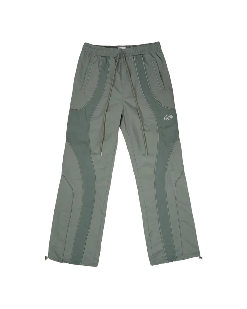 EPTM Era Pants in sage made from nylon ripstop with 3M reflective piping, elastic waistband, and relaxed fit