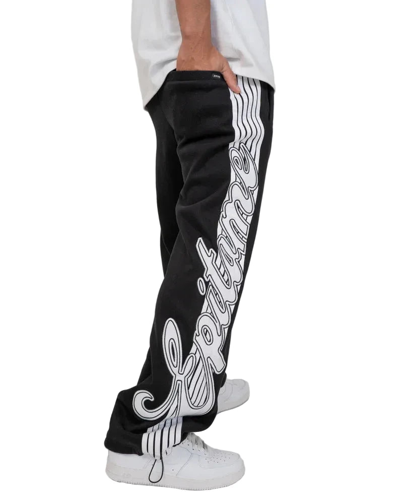 EPTM Epitome black sweatpants made from bonded fleece with signature tapes, elastic waistband, and adjustable bottom toggles