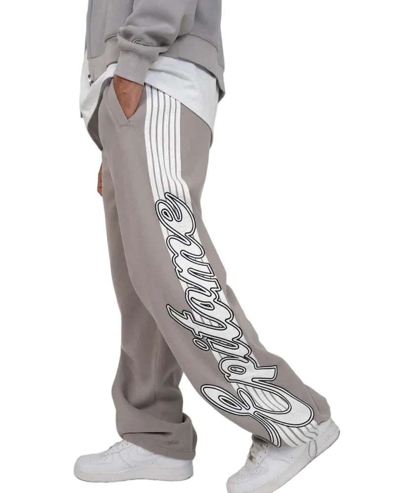 EPTM Epitome grey sweatpants made from bonded fleece with signature tapes, elastic waistband, and adjustable bottom toggles