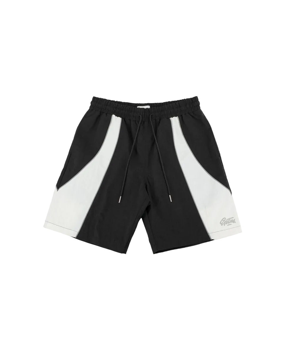 Mate shorts with reflective 3M piping, elastic waistband, and lightweight nylon streetwear design