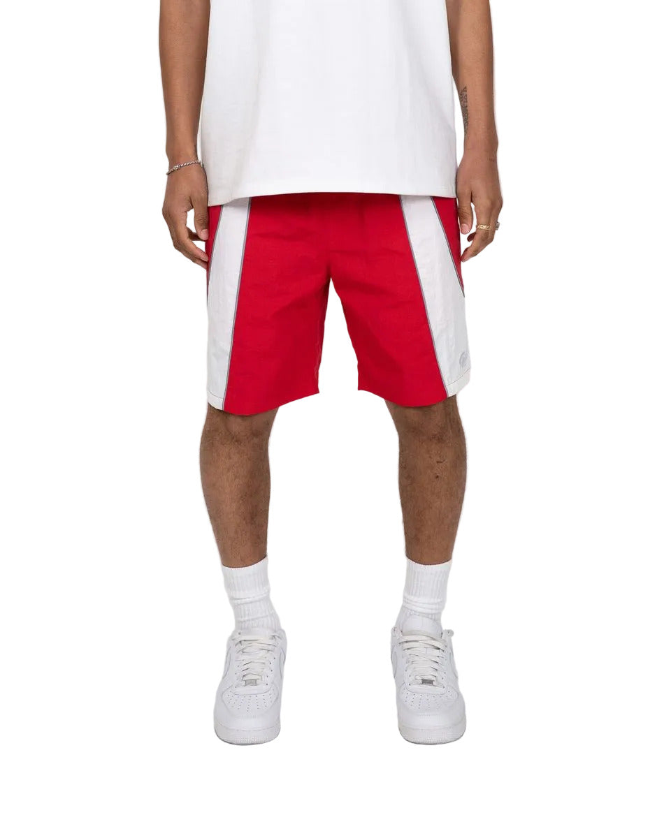 Mate shorts with reflective piping, elastic waistband, and lightweight nylon fabric in modern streetwear style