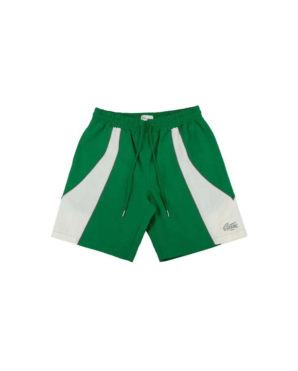 EPTM Mate shorts with reflective piping, elastic waistband, and lightweight nylon streetwear design