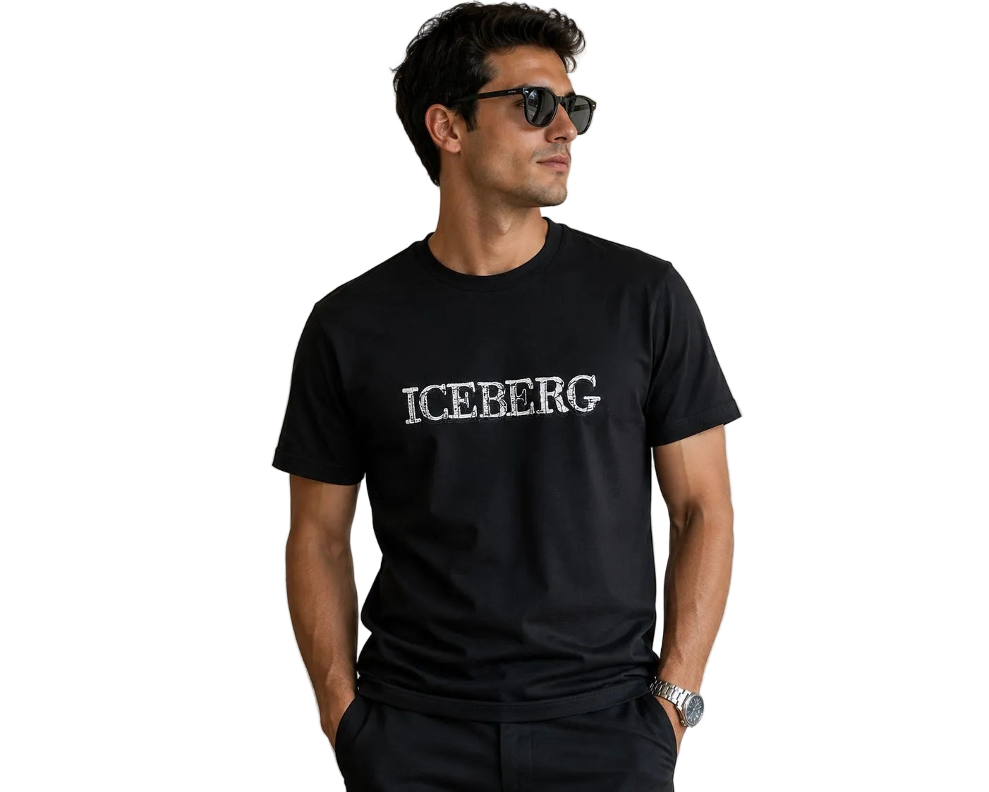 Iceberg Duel Logo 5D black graphic t-shirt front view