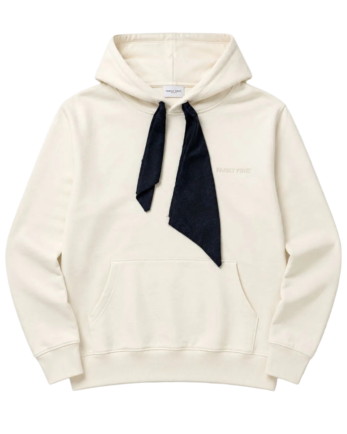 Family First white pullover hoodie with logo