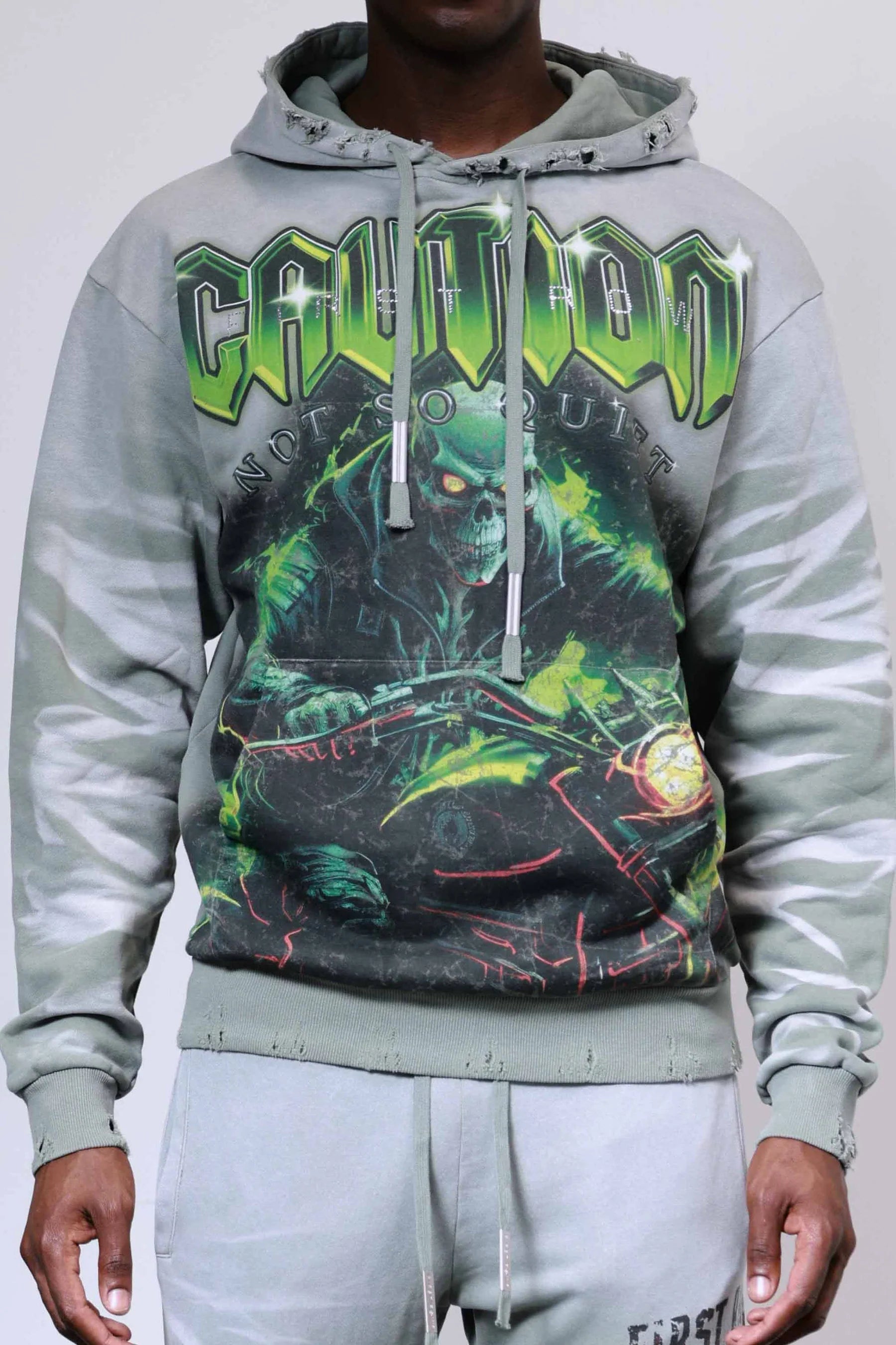 FIRST ROW Heavy Washed Sweat Hoodie with flock detail and oversized fit in soft fabric