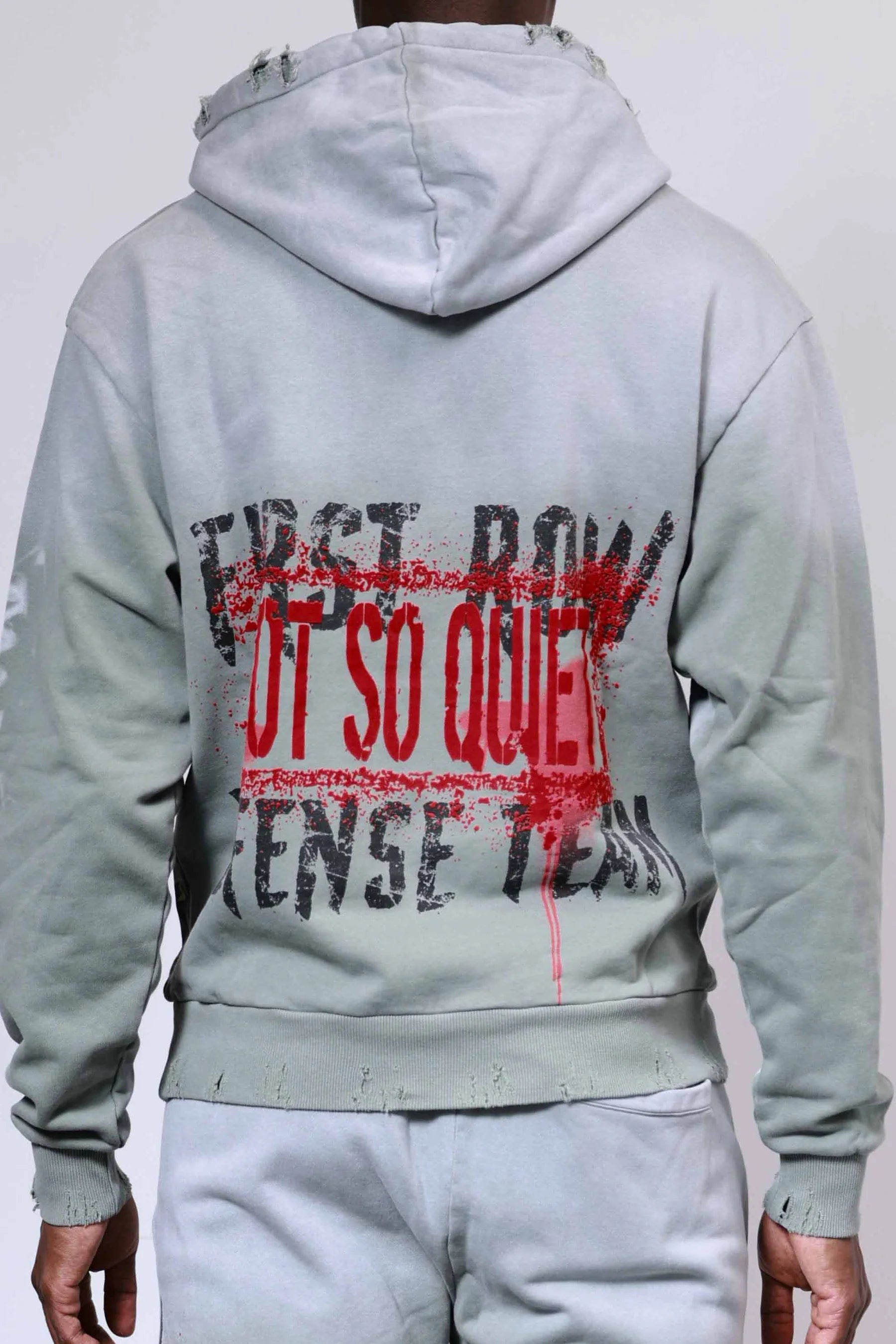 FIRST ROW Heavy Washed Sweat Hoodie with flock detail and oversized fit in soft fabric