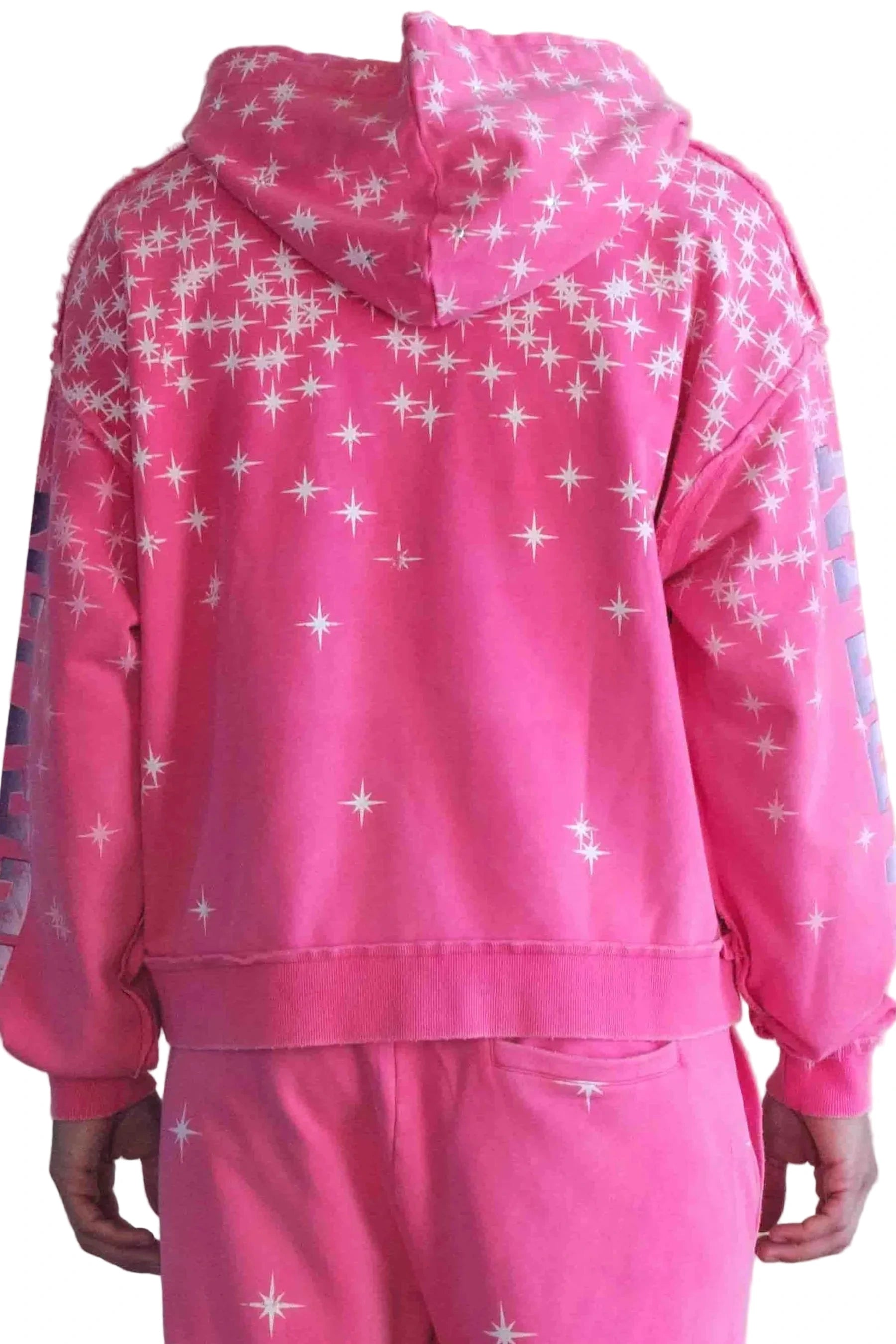 First Row FR Made In Heaven Stardust pink cropped hoodie with rhinestone detailing and front kanga pocket