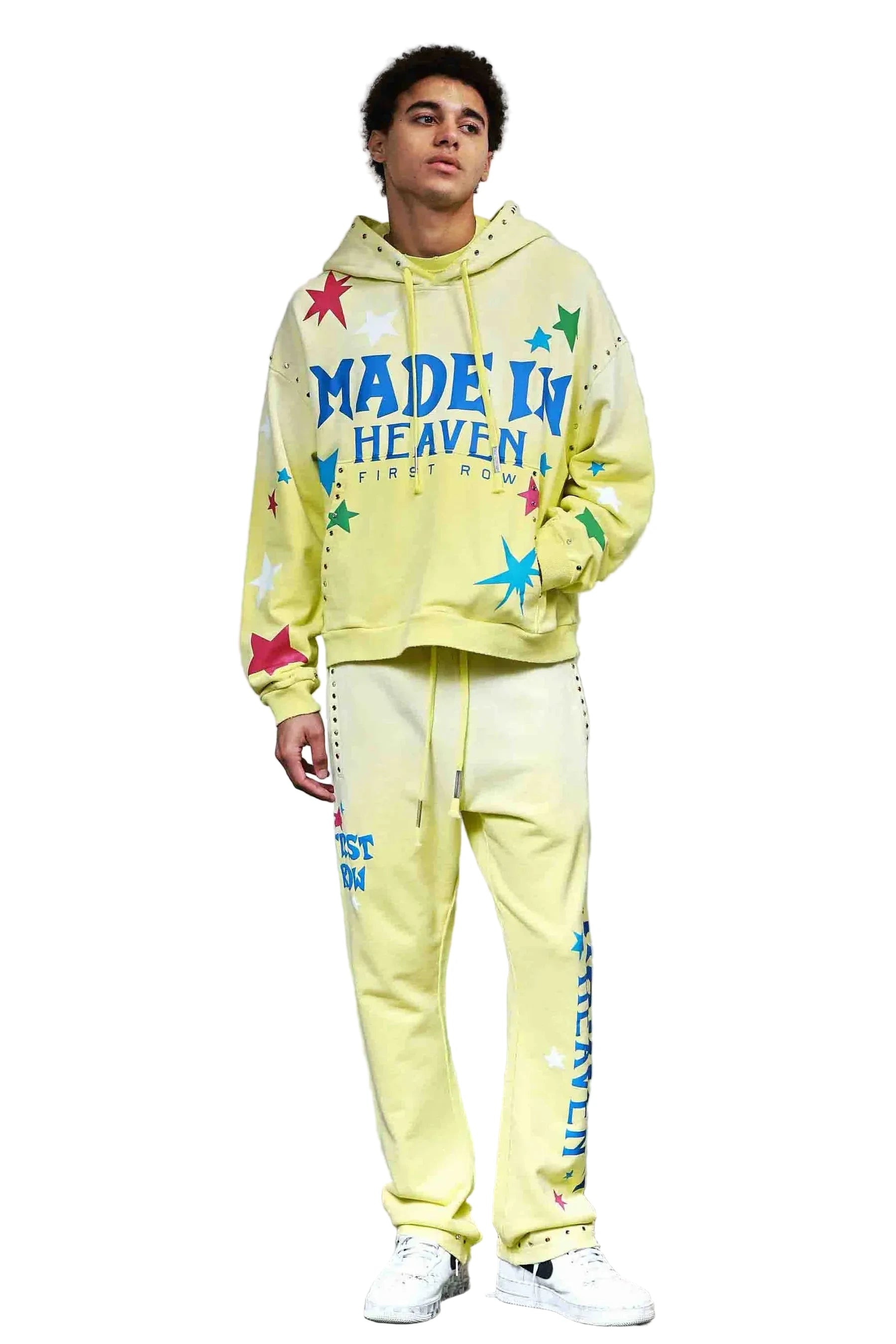 First Row FR Made In Heaven Stardust pink cropped hoodie with rhinestone detailing and front kanga pocket