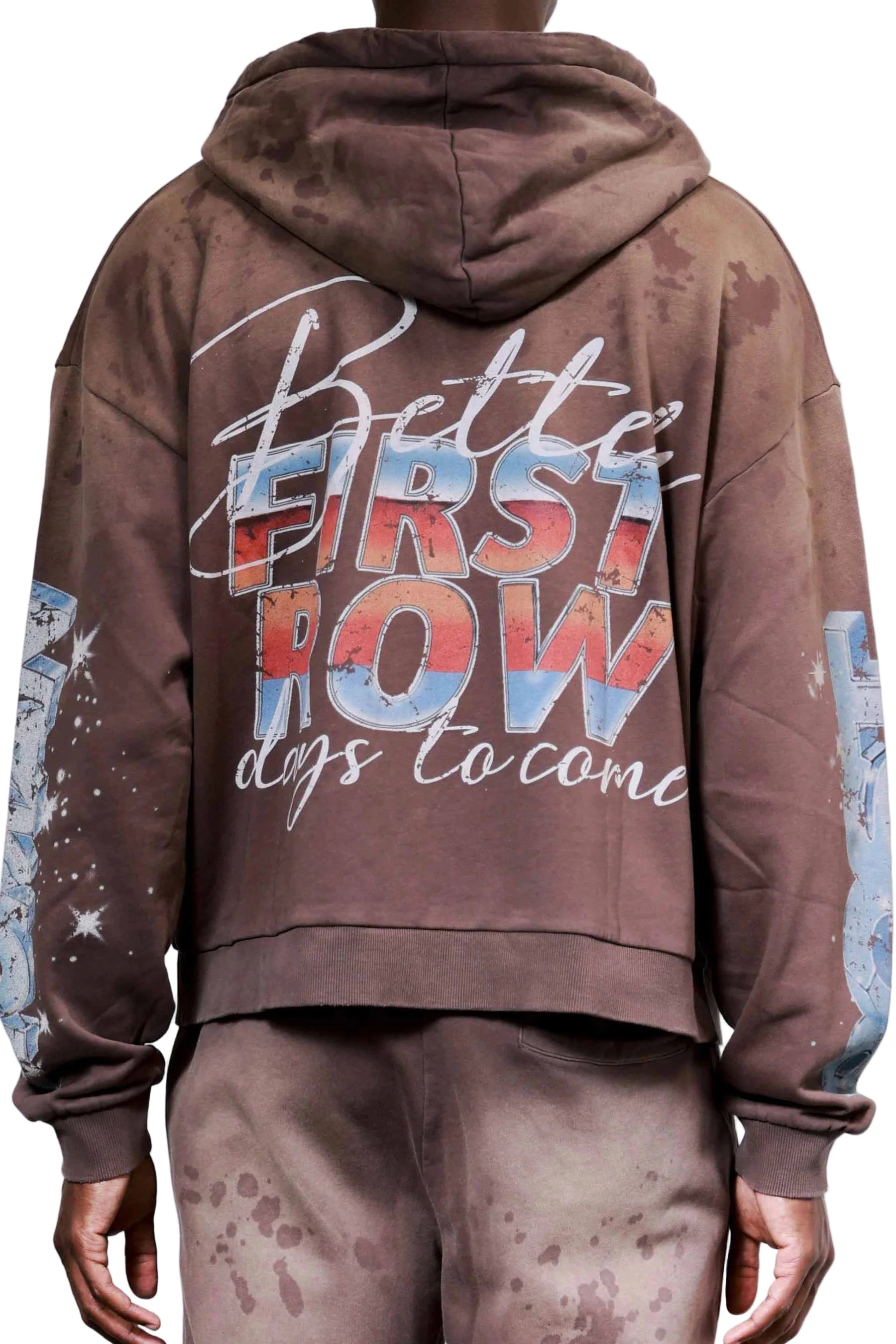 POST HUMAN NEW BORN cropped heavy washed hoodie with rhinestone details and adjustable drawstring hood