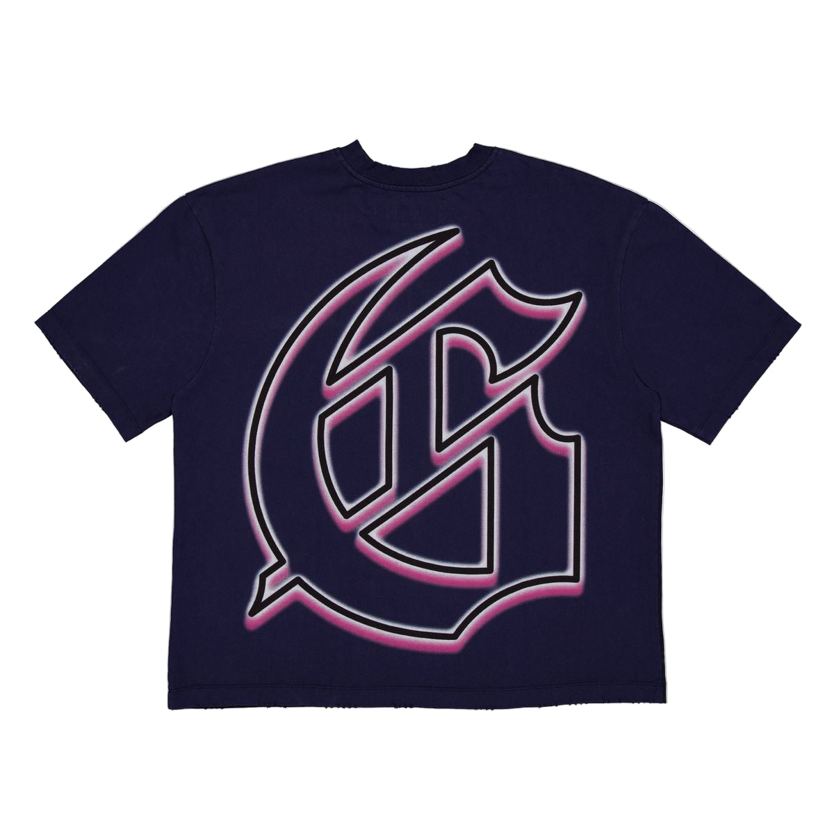 Navy Godspeed Abduction T-shirt made from mid-weight washed fabric with digital art graphic and numbered tag from a 555-piece limited release.