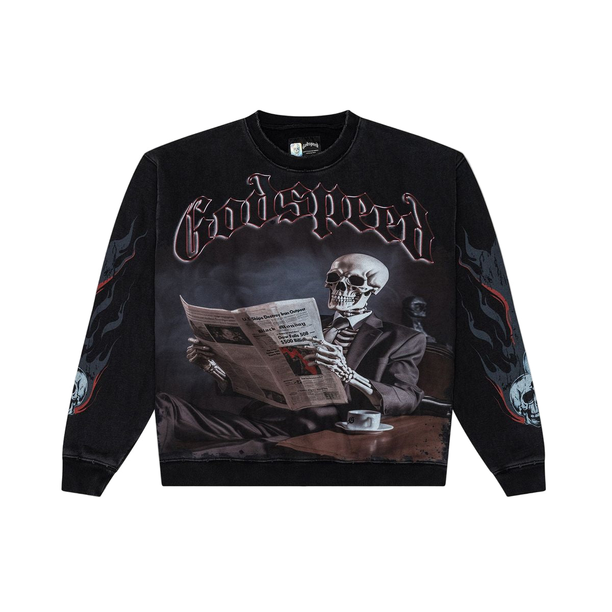 Godspeed Black Monday Sweatshirt in Bone featuring “Goldie The Outlaw” digital artwork and limited edition tag