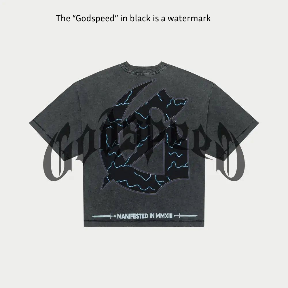 This Godspeed BMX T-Shirt T-Shirt in Grey Wash is crafted from 10oz mid-weight washed fabric and features a striking digital art piece across the front. Designed with an oversized fit, it offers a relaxed silhouette—size down for a more standard look.

Limited to just 555 individually numbered pieces, this collector’s item includes a numbered tag to confirm authenticity. Once sold out, it will never be restocked.