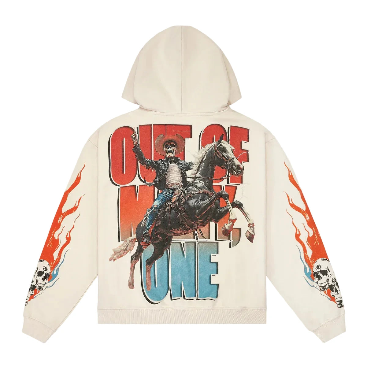 Bone-colored Godspeed Best Western hoodie with art sleeve design and GS logo on the back.