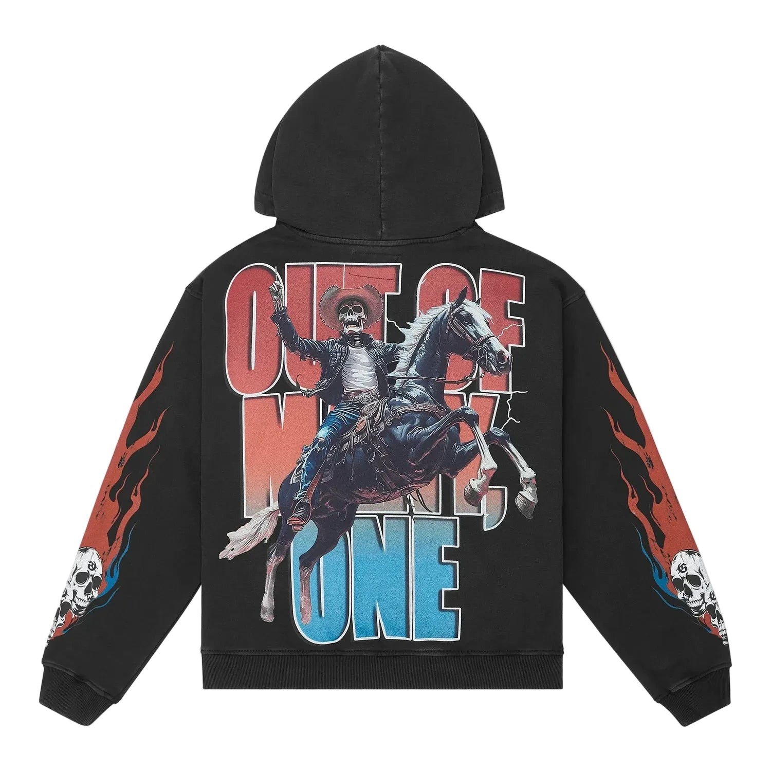 Black wash Godspeed Best Western hoodie with art sleeve design and GS logo on the back.