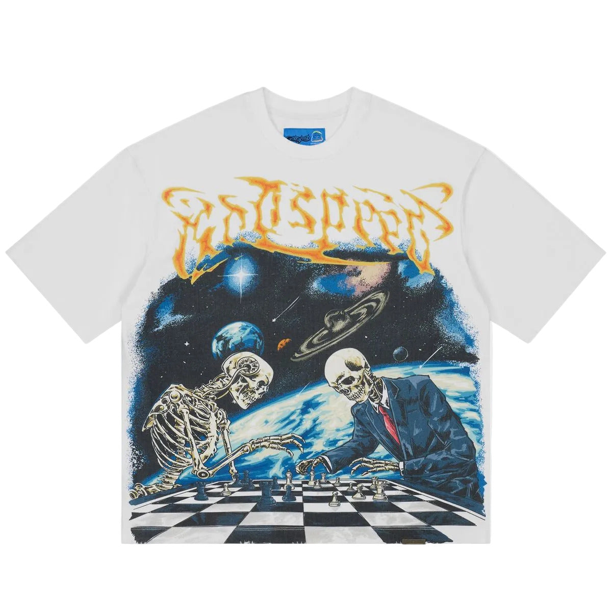 Godspeed Checkmate II NextGen White graphic T-shirt made from 10oz mid-weight washed fabric featuring bold Checkmate artwork.