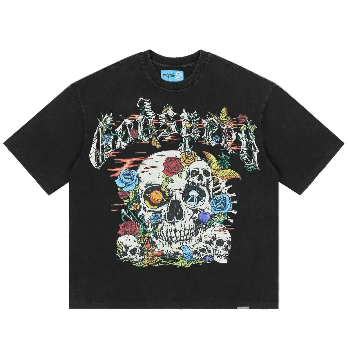 Godspeed Cosmic Remains NextGen Black graphic T-shirt made from 10oz mid-weight washed fabric featuring bold Cosmic Remains artwork.