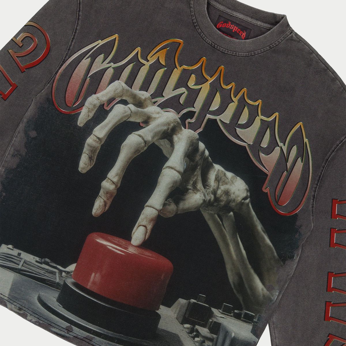 Godspeed Code Red Full Sleeve Sweatshirt in grey wash with relaxed fit and streetwear-inspired design