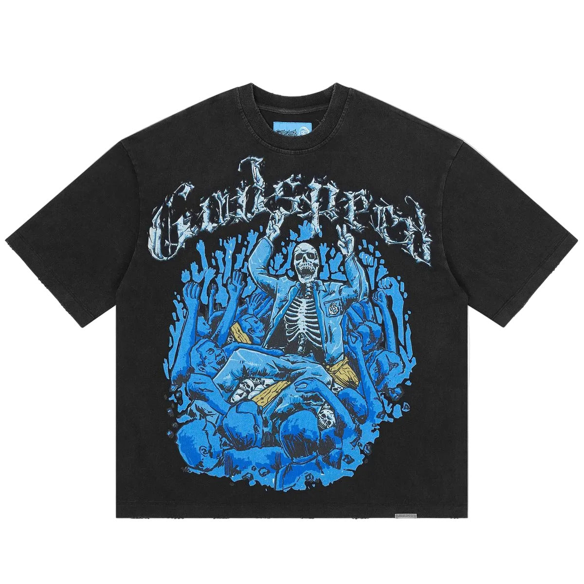 Godspeed Crowd Surf NextGen Black graphic T-shirt made from 10oz mid-weight washed fabric with bold Crowd Surf artwork.