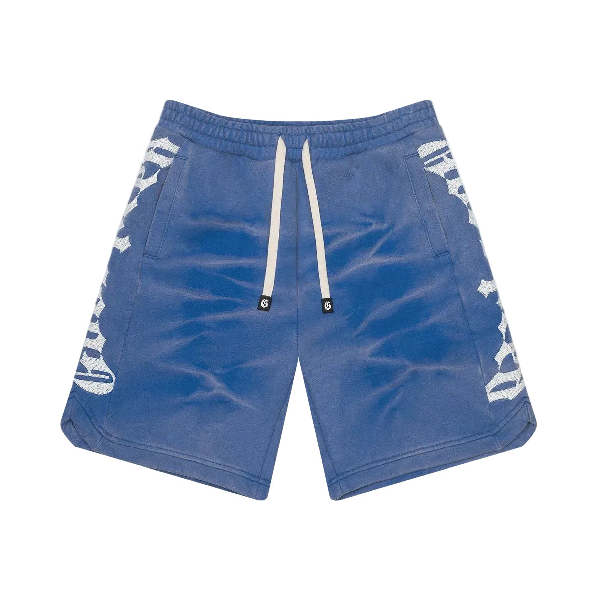 Godspeed Courtside Shorts in Blue Tie Dye with hidden pocket, snap button closure, and 450 GSM French terry fabric