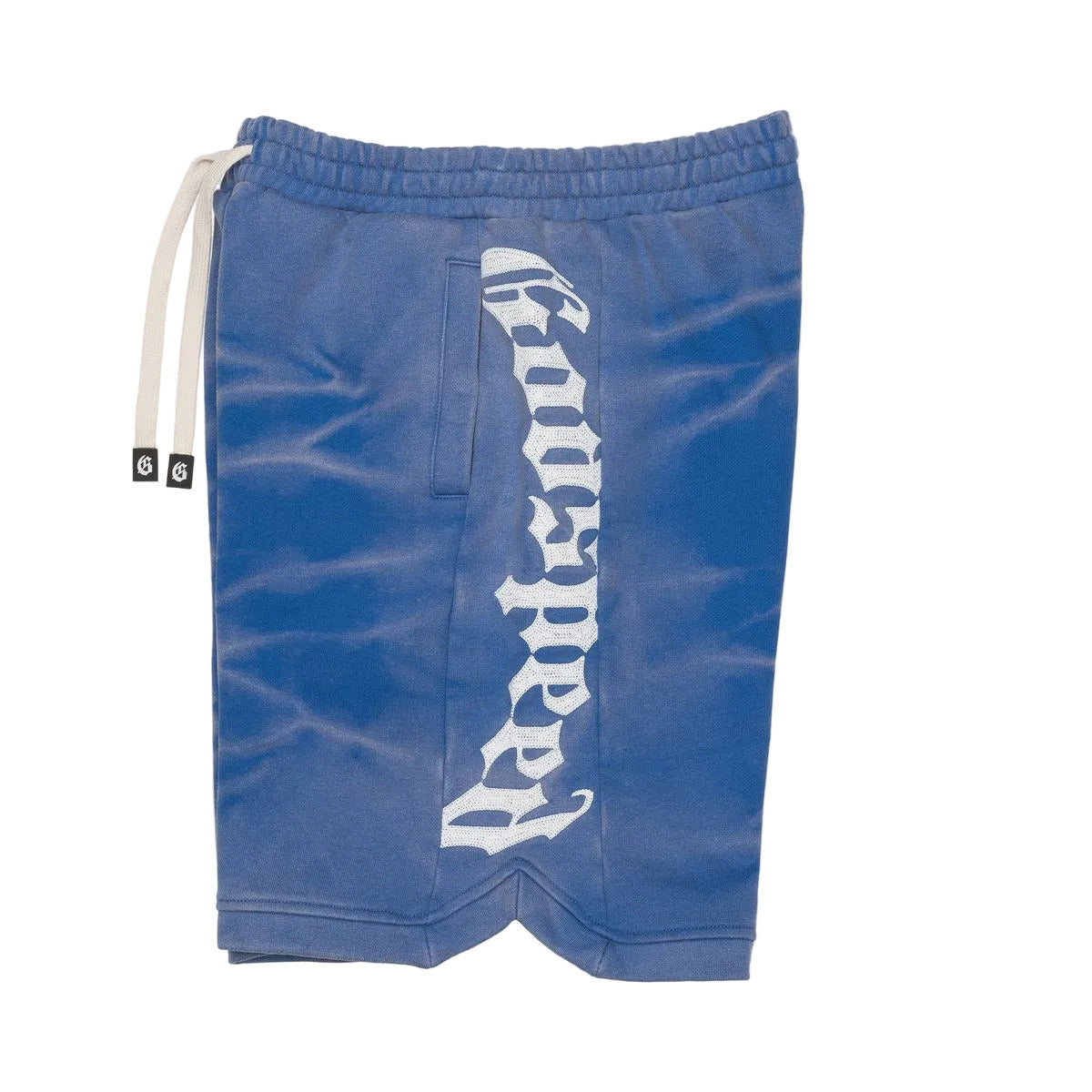 Godspeed Courtside Shorts in Blue Tie Dye with hidden pocket, snap button closure, and 450 GSM French terry fabric