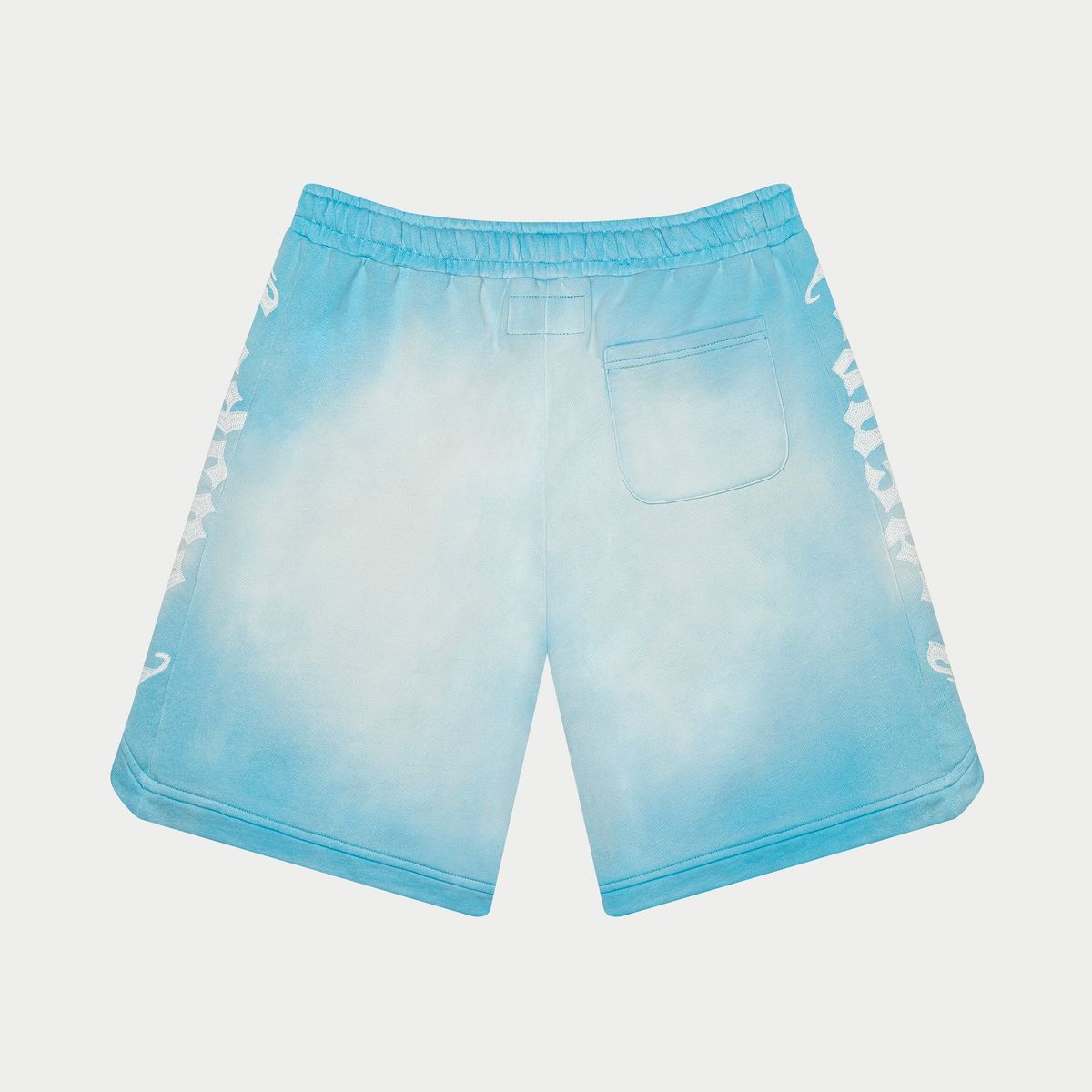 Blue shorts with a gradient effect on a light gray background