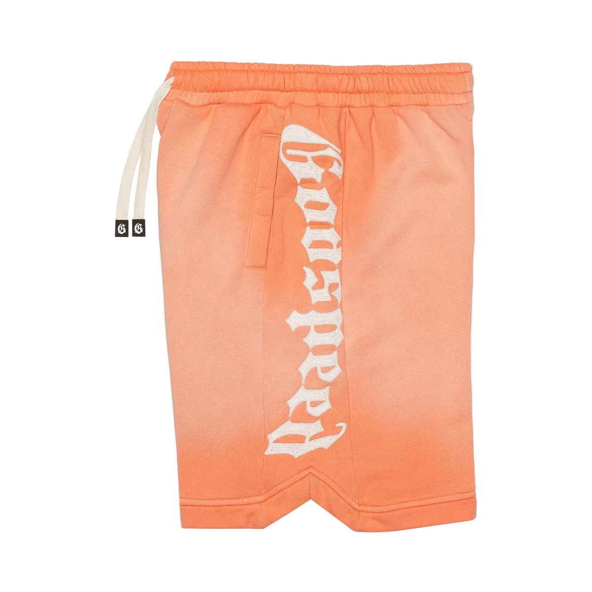 Godspeed Courtside Shorts in Orange Cream with hidden pocket, snap button closure, and 450 GSM French terry fabric