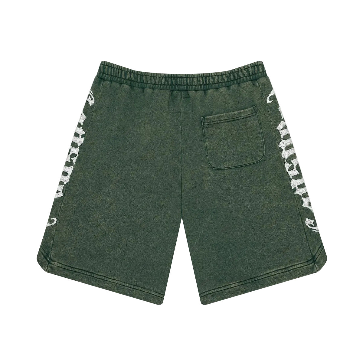 Godspeed Courtside shorts in green wash with heavyweight French terry fabric, hidden snap button pocket, and streetwear fit