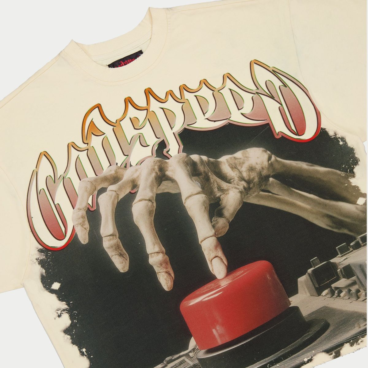 Godspeed Detonator T-Shirt in Bone, crafted from mid-weight washed cotton with exclusive artwork and stone crown detailing. Limited to 444 numbered pieces.