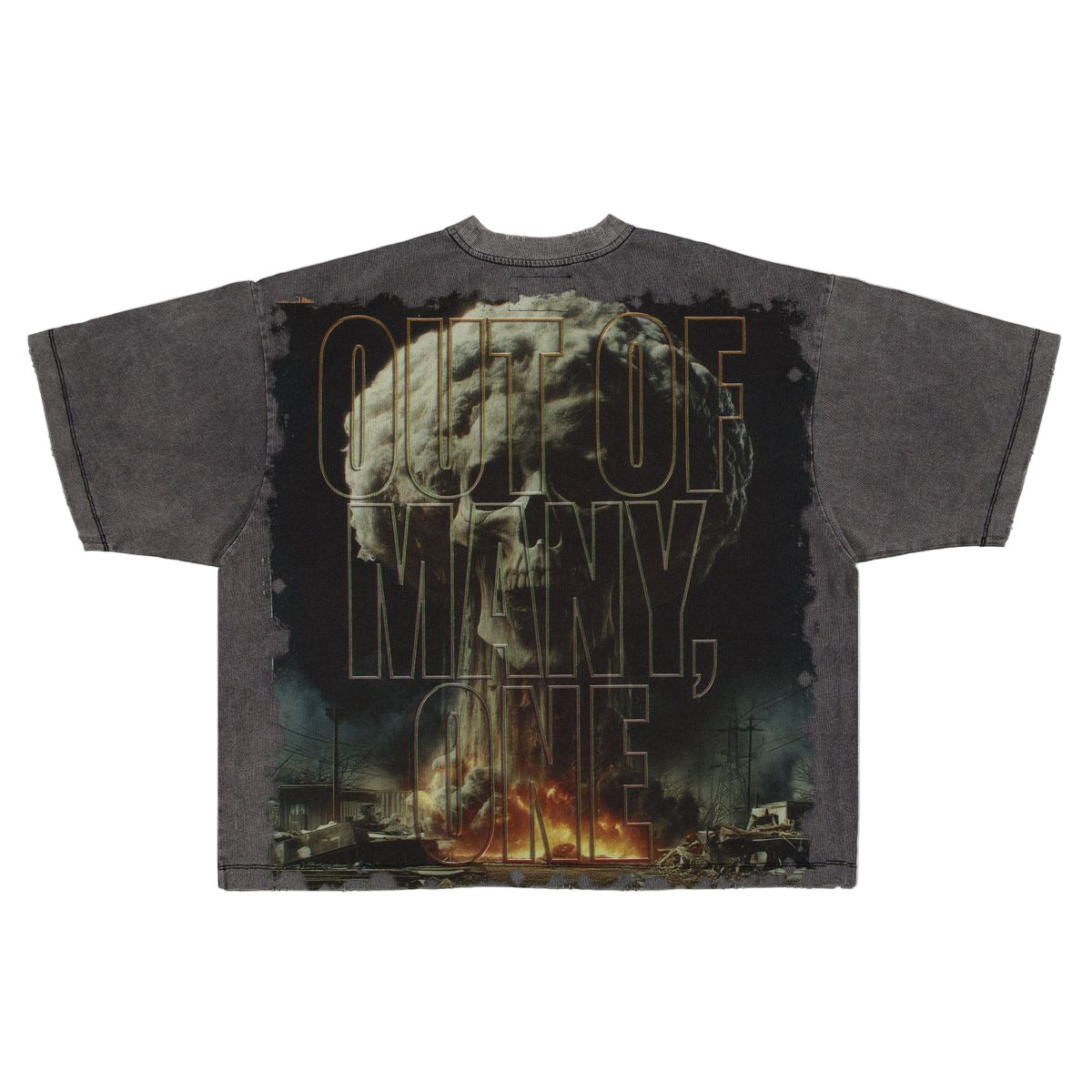 Grey wash Godspeed Detonator T-shirt with crown art graphic and stone embellishments, limited to 444 numbered editions.