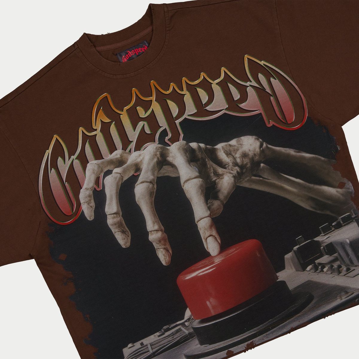 Godspeed Detonator T-Shirt in Bone, crafted from mid-weight washed cotton with exclusive artwork and stone crown detailing. Limited to 444 numbered pieces.