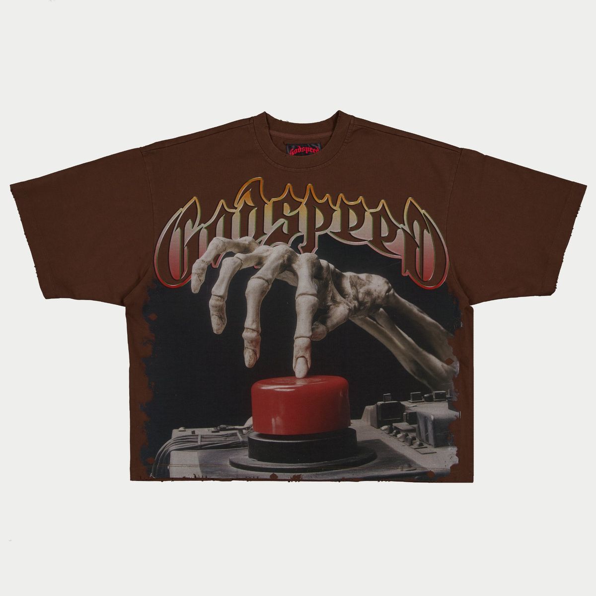 Godspeed Detonator T-Shirt in Bone, crafted from mid-weight washed cotton with exclusive artwork and stone crown detailing. Limited to 444 numbered pieces.