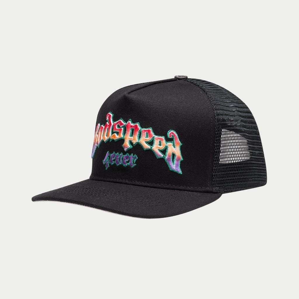 Godspeed 4ever Signature Trucker Hat with color-changing embroidery, collectible pin set, and limited edition packaging.