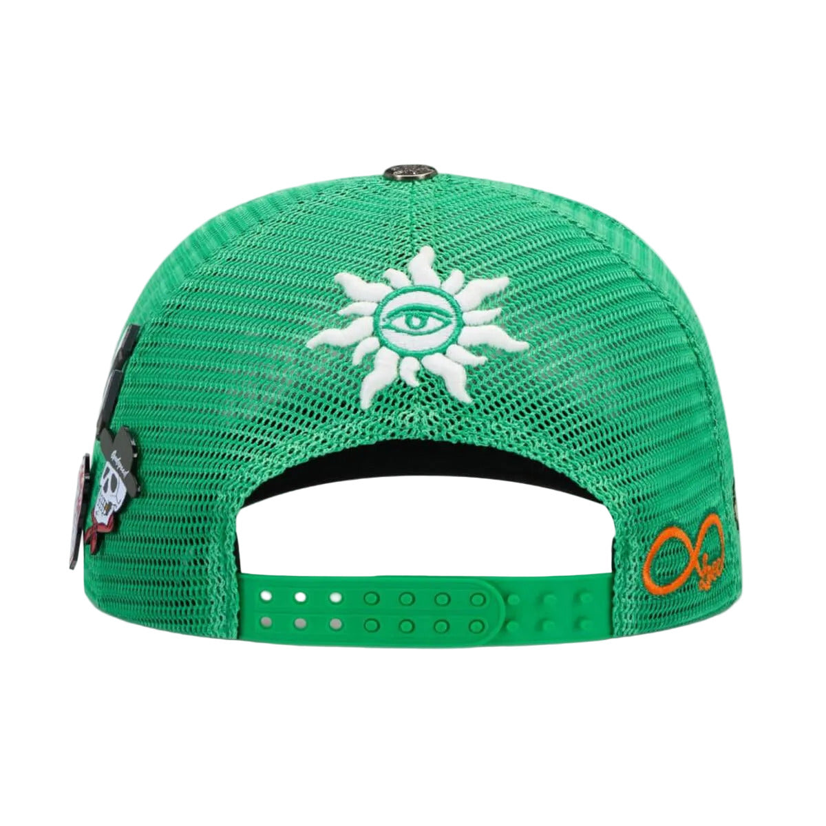 Godspeed GS Forever trucker hat in shamrock with color-changing embroidery, mesh back, and collectible packaging with pin set