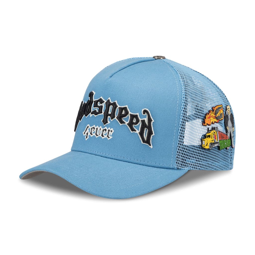 godspeed 4ever signature trucker hat with color-changing embroidery and pin set in limited edition box