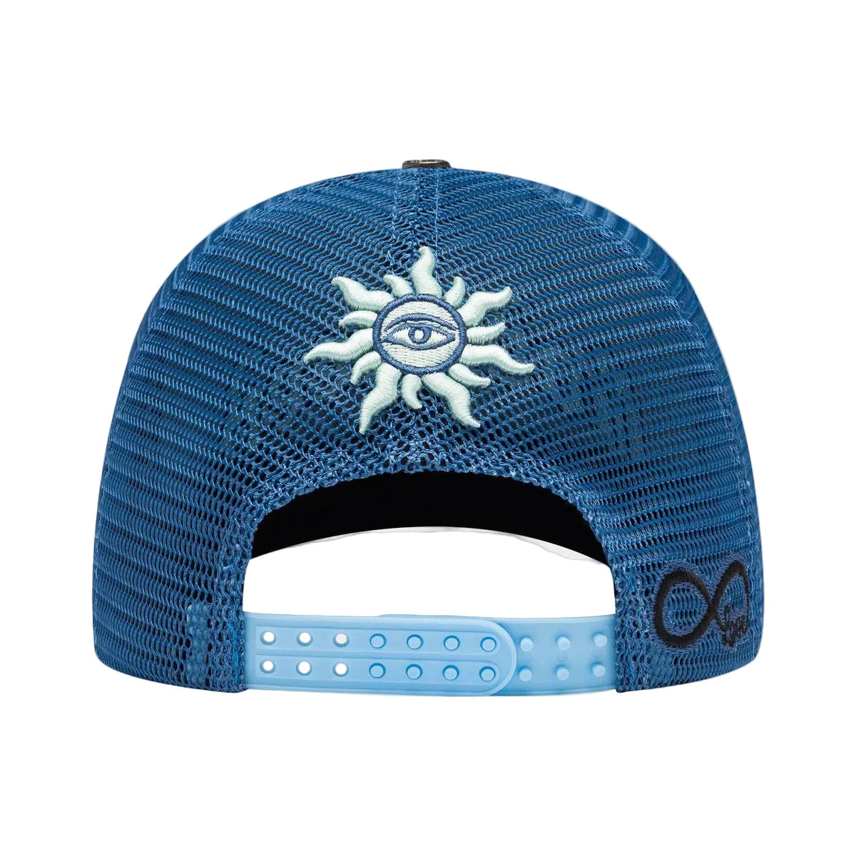 Godspeed GS Forever Trucker Hat in Triple Blue featuring a classic trucker design, collectible pin set, and limited-edition presentation box.